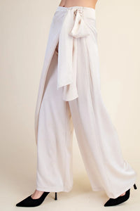 Cream Scarf Waist Wide Leg Trousers