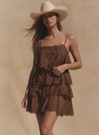 Chestnut Prairie Tiered Lace-Trim Mini Dress