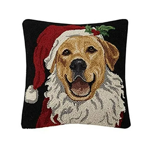 Golden Retriever Dog With Santa Hat Christmas Needle Point Pillow