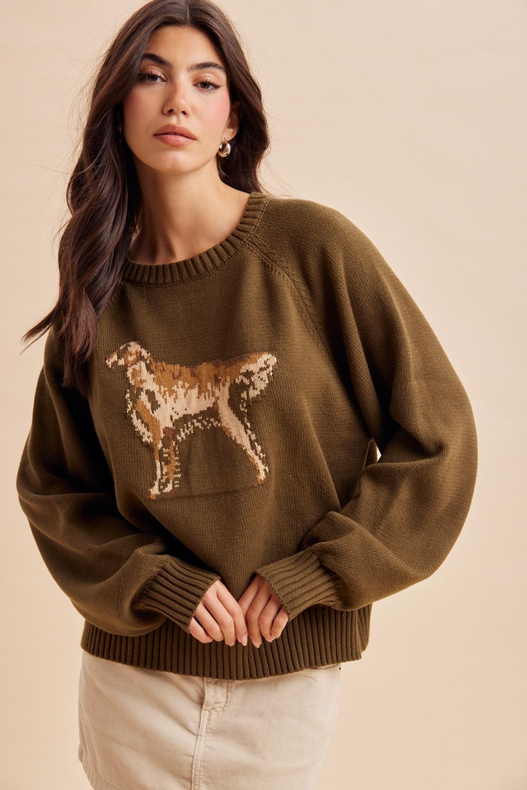Olive Green Golden Retriever Knit Sweater