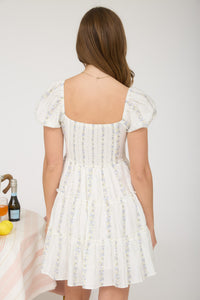 Floral Puff Sleeve Tiered Ruffle Mini Dress