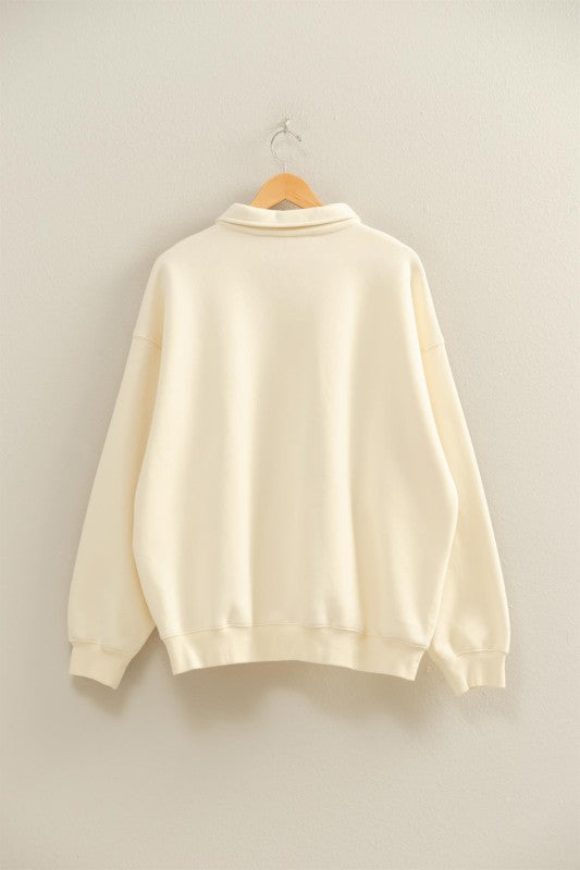 Cream Collar Neck Oversized Pullover