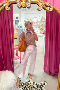 Light Mocha Mock Neck Ribbed Sweater Vest