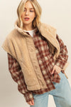 Beige Oversized Sherpa Button Up Vest