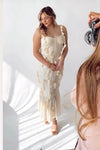 Cream Floral Bustier Midi Dress