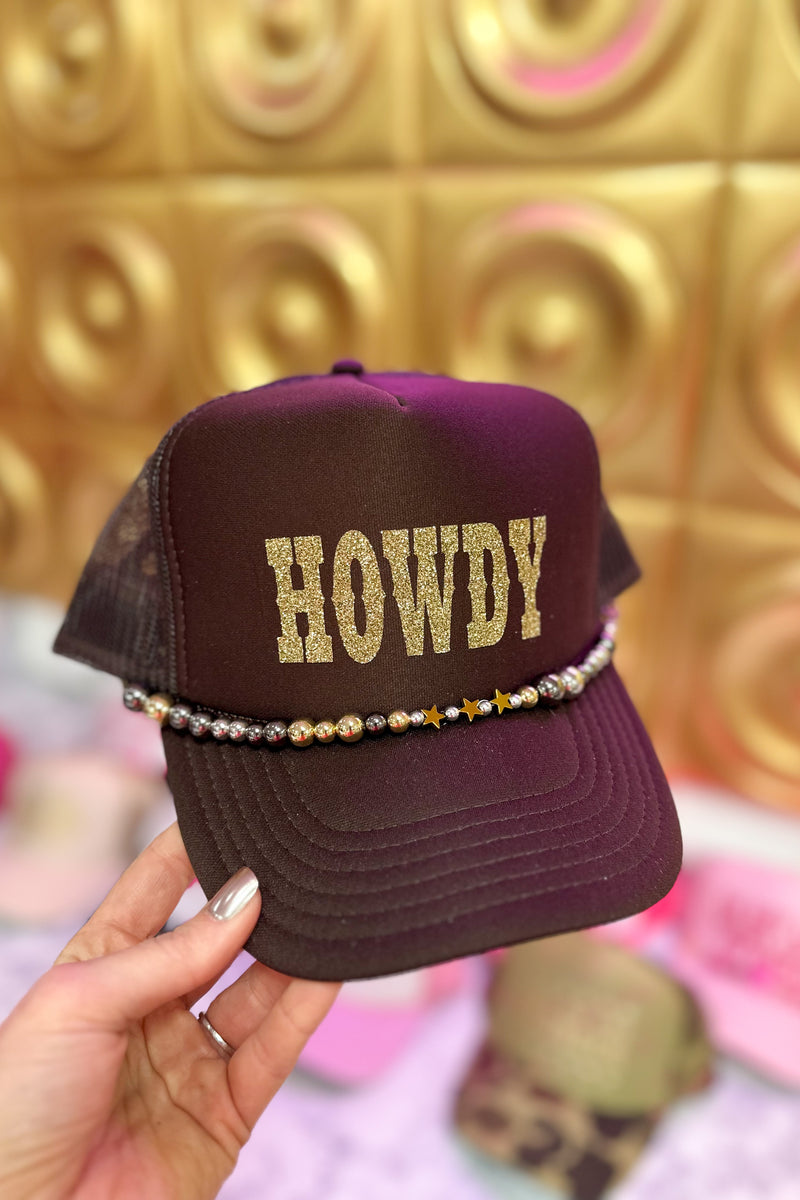 Gold Glitter Howdy Trucker Hat With Chain