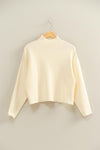 Cream Mock Neck Diagonal Ribbed Sweater
