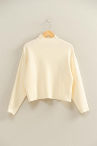 Cream Mock Neck Diagonal Ribbed Sweater