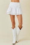 White Ruched Waist Bow Detail Mini Skort