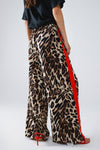 Leopard Straight Leg Pants With Red Stripes