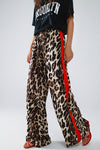 Leopard Straight Leg Pants With Red Stripes