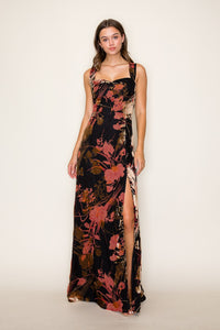 Black Velvet Floral Maxi Dress