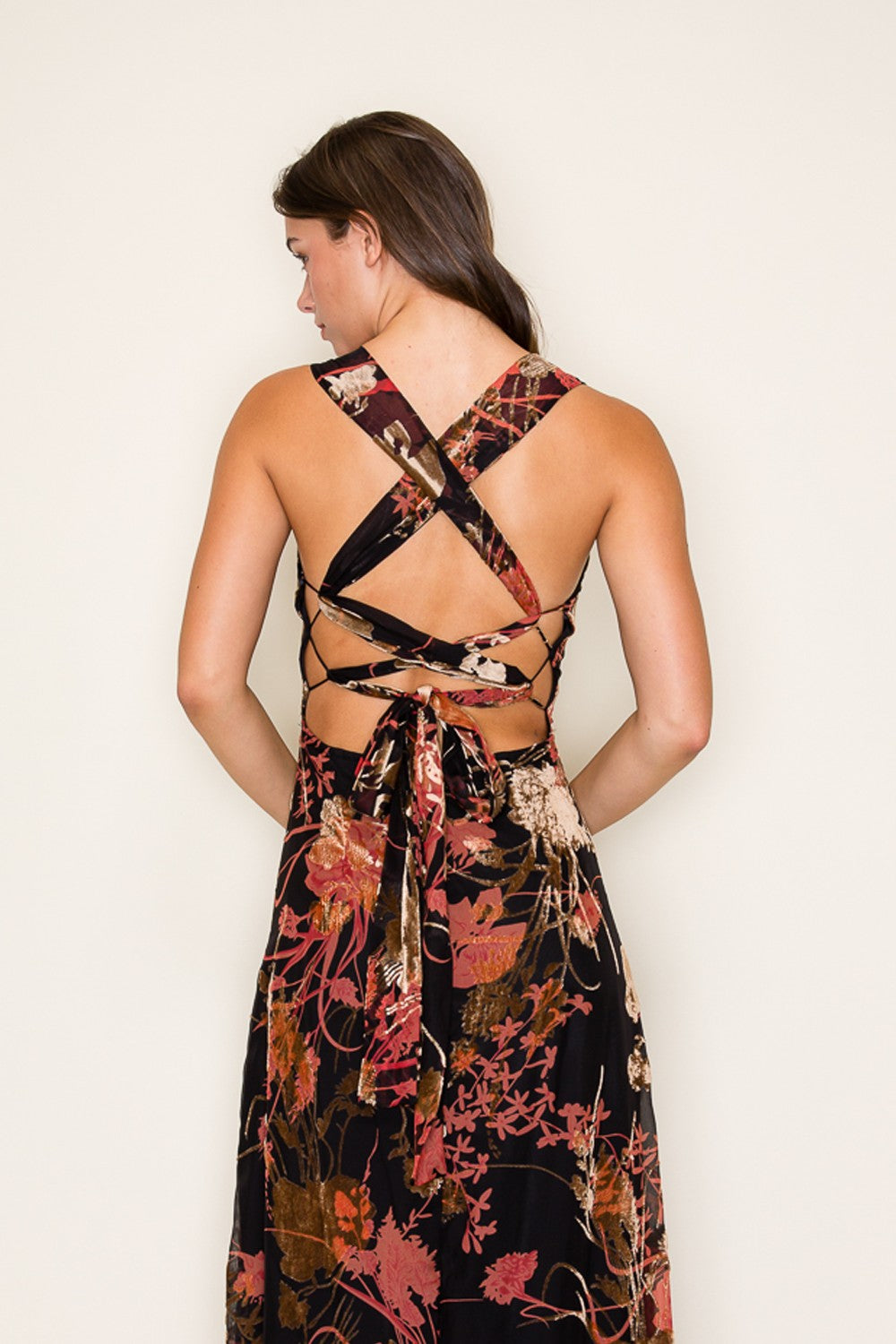 Black Velvet Floral Maxi Dress