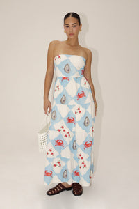 Blue Coastal Crab Tube Maxi Dress