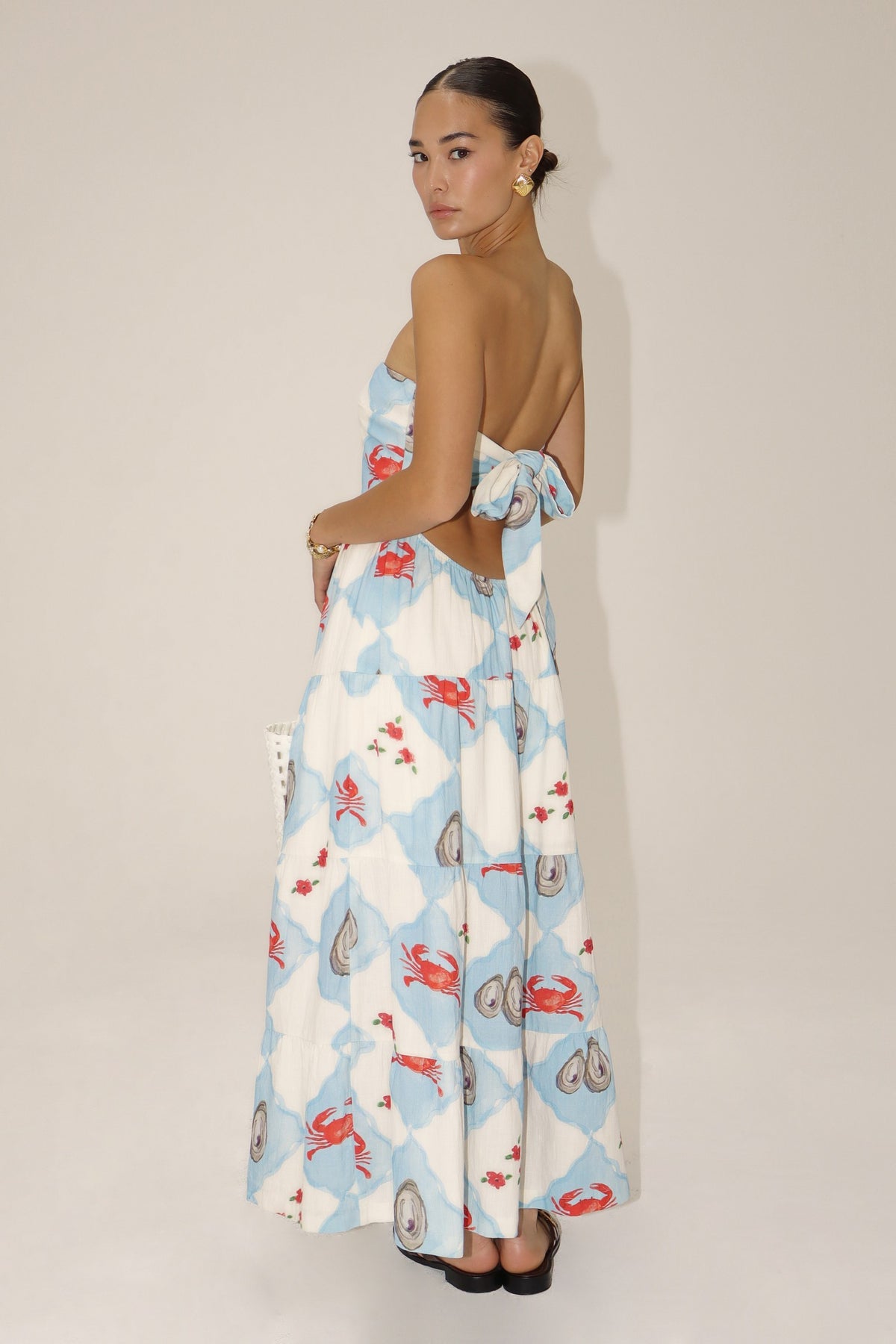 Blue Coastal Crab Tube Maxi Dress