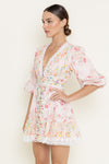 Pink Floral Print Crochet Hem Mini Dress