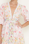 Pink Floral Print Crochet Hem Mini Dress