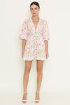 Pink Floral Print Crochet Hem Mini Dress