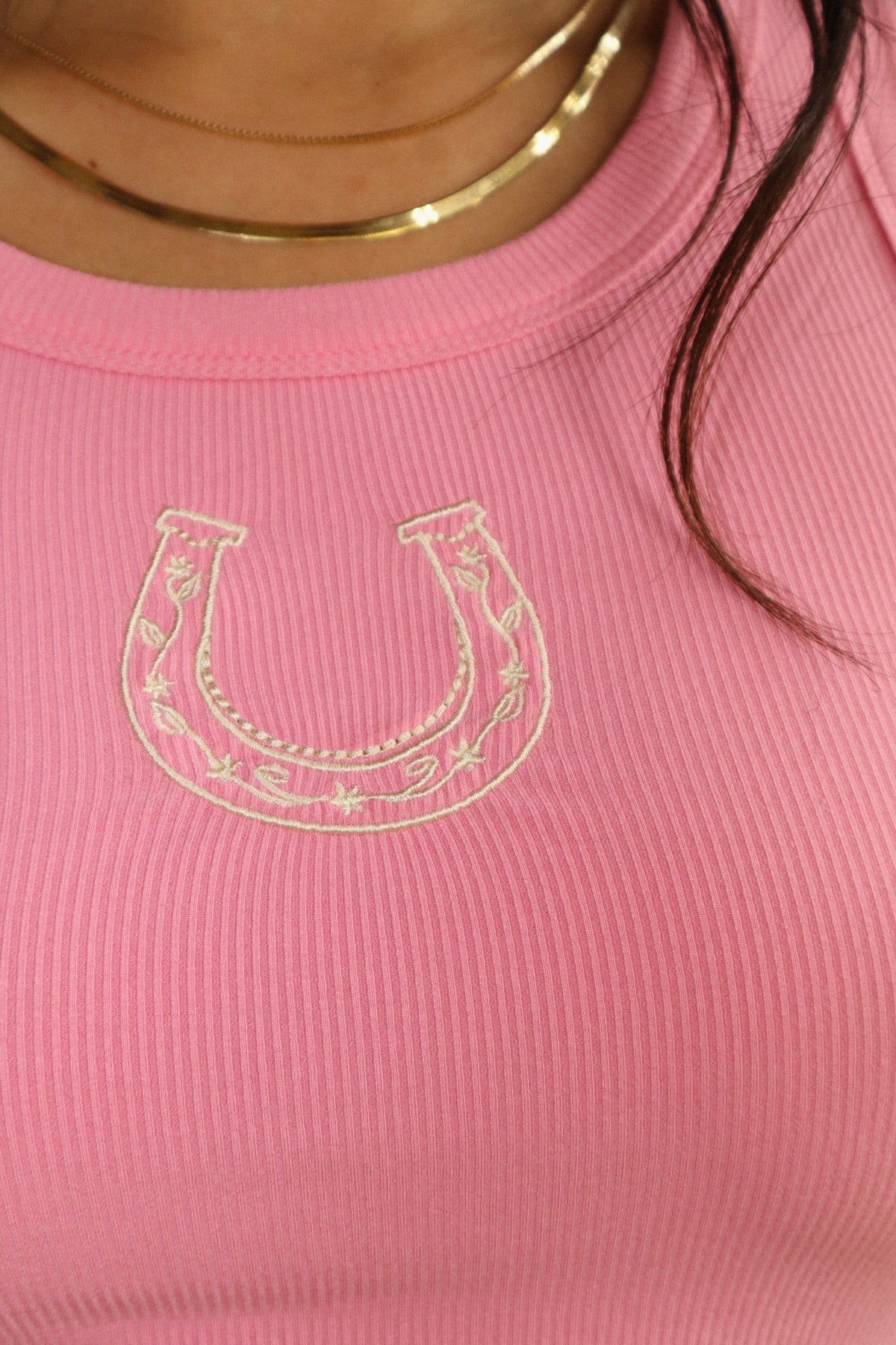 Baby Pink Horseshoe Embroidered Tank Top