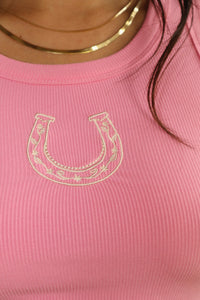 Baby Pink Horseshoe Embroidered Tank Top