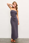 Navy Blue Striped Scarf Top and Maxi Skirt Set