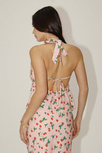 Pink Strawberry Print Halter Neck Top