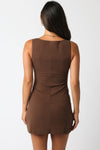 Brown Boatneck Mini Dress