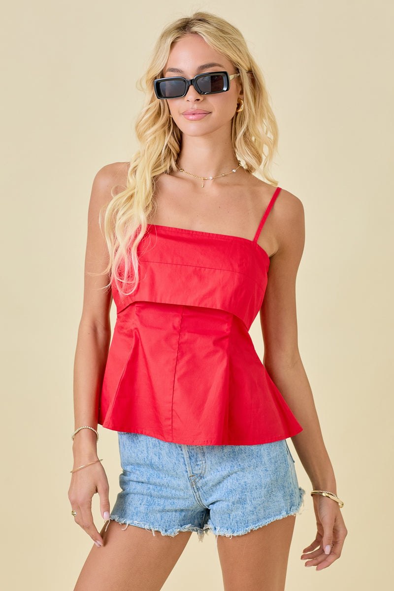 Red Poplin Fit and Flare Tank Top