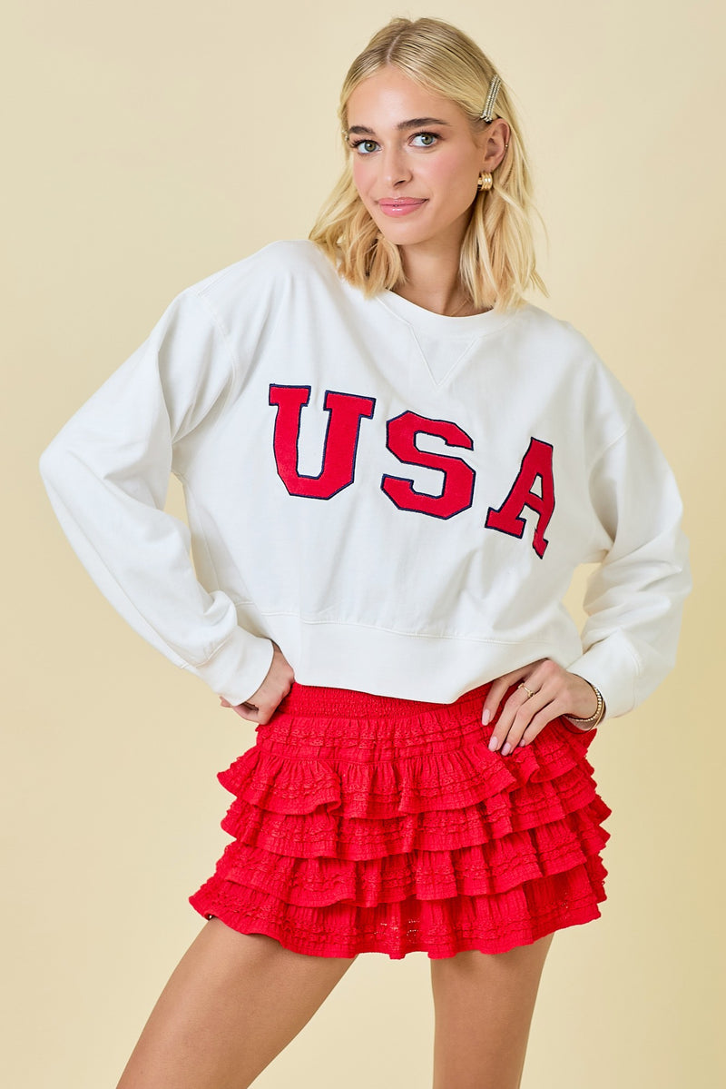 Grey USA Cropped Sweatshirt