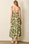 Tropical Greenery Print Maxi Dress With Tie Straps