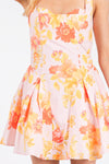 Pink and Orange Floral Bustier Mini Dress