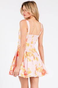 Pink and Orange Floral Bustier Mini Dress