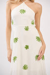 Tropic Threads Green Embroidered Halter Maxi Dress