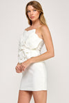 White 3D Flower Mini Dress