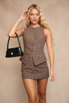 Plaid Button Up Vest and Mini Skirt Set