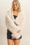 Cream Cropped Faux Fur Jacket