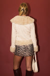 Cream Faux Fur Trimmed Suede Jacket