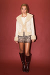 Cream Faux Fur Trimmed Suede Jacket