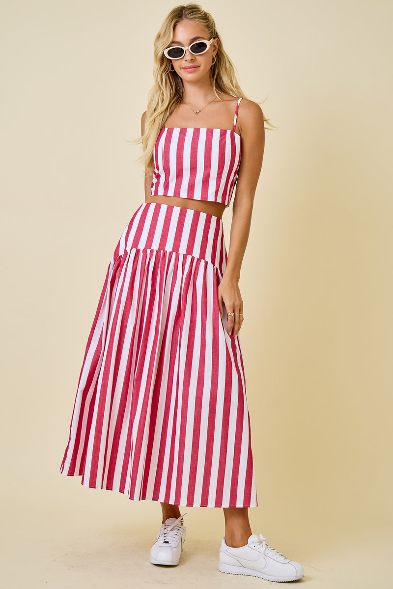 Red Striped Maxi Skirt Set
