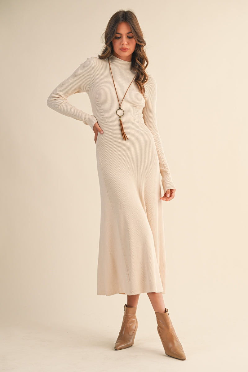 Cream Long Sleeve Knit Dress