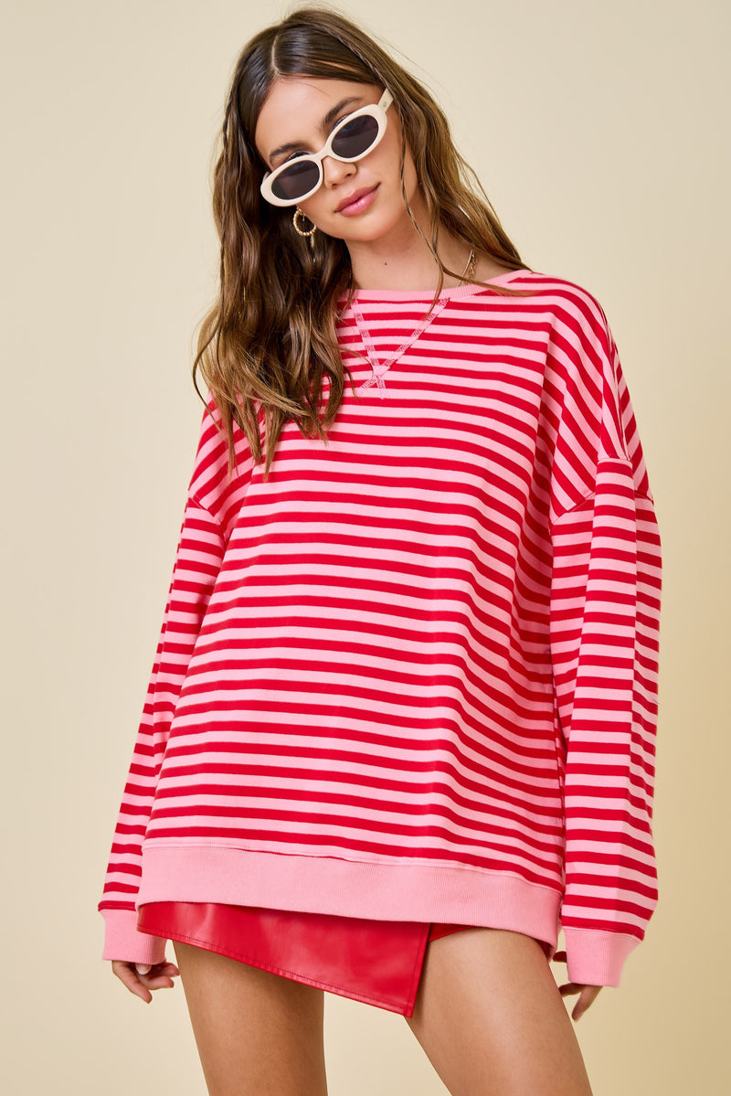 Red and Pink Striped Pullover