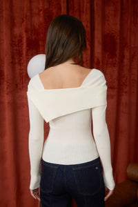 Ivory Asymmetrical Fold Over Long Sleeve Sweater