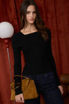 Black Asymmetrical Fold Over Long Sleeve Sweater