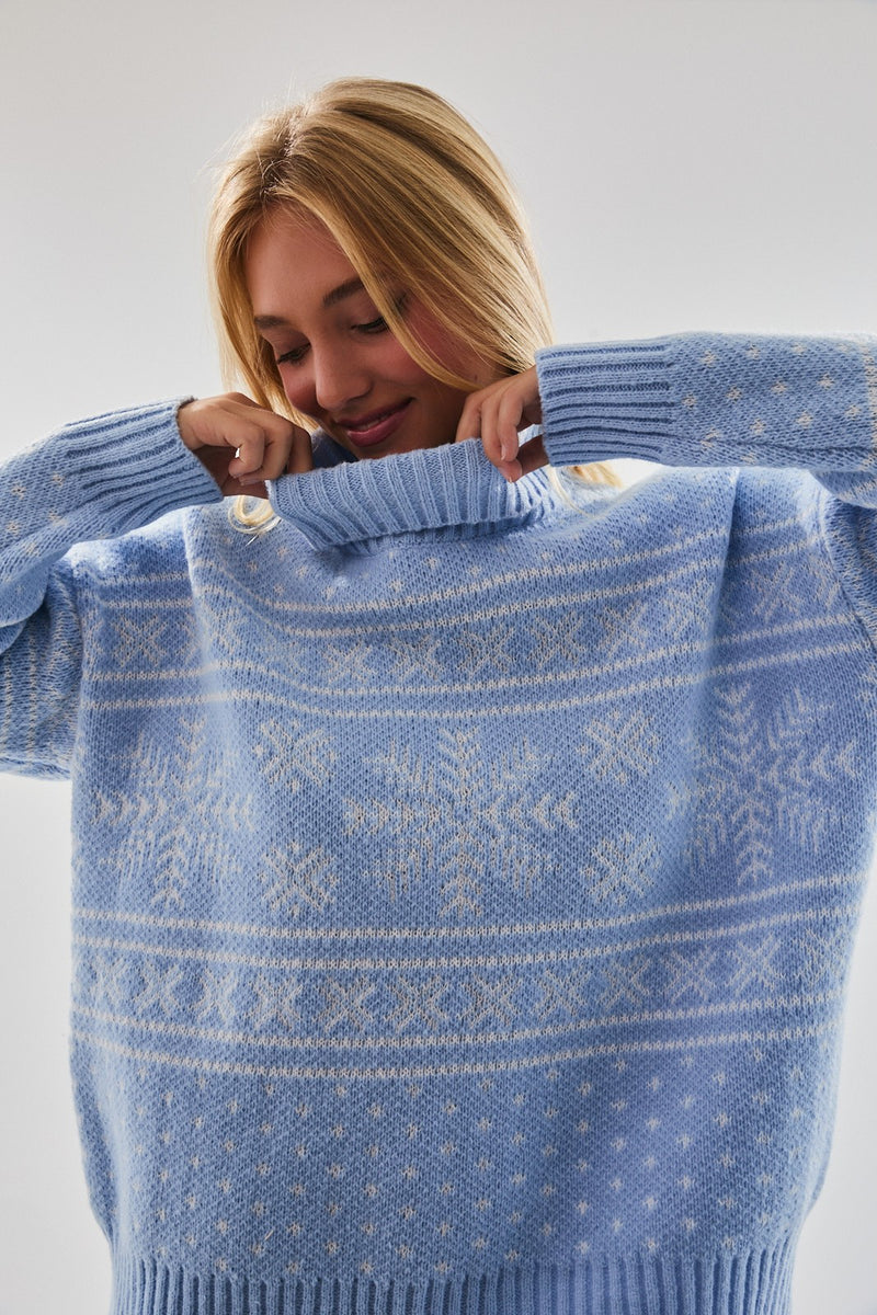 Ice Blue Snowflake Pattern Sweater