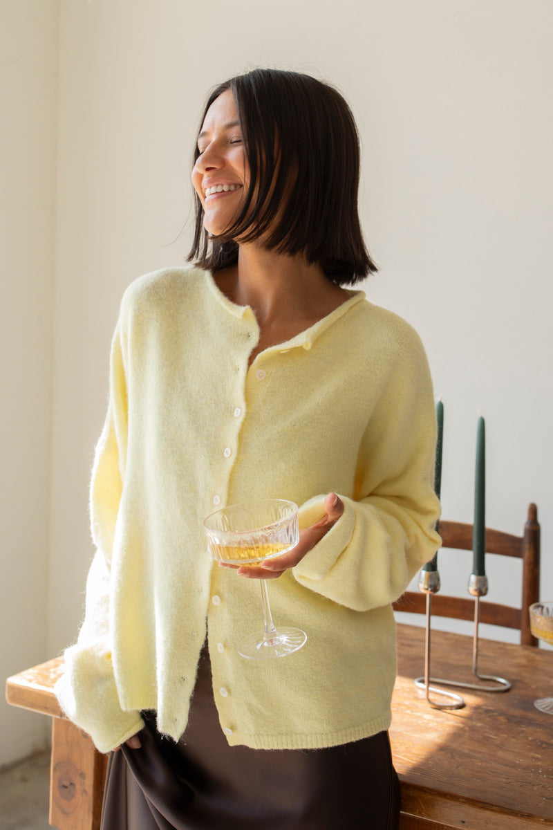 Butter Yellow Soft Knit Button Down Cardigan Top