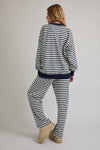 Navy Blue and White Striped Sweatshirt and Pants Set