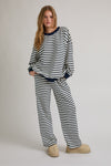 Navy Blue and White Striped Sweatshirt and Pants Set