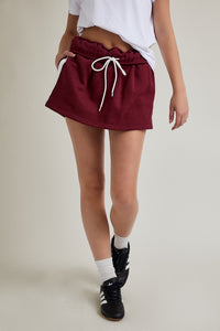 Burgundy Folded Waist Mini Sweat Skort