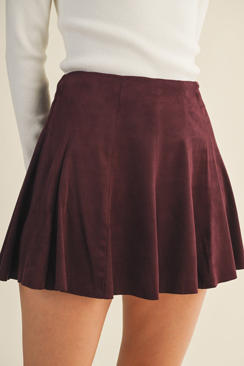 Merlot Suede Flared Mini Skort