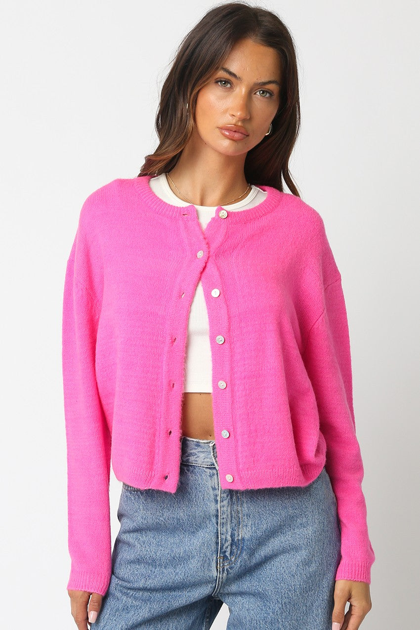 Pink Soft Knit Button Down Cardigan Top